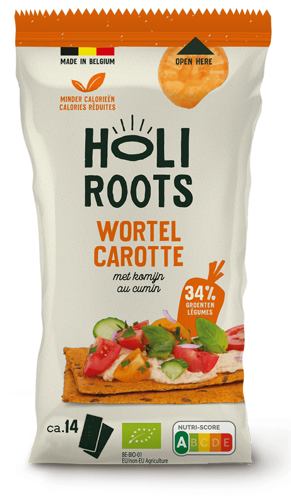 Holiroots Karotten Cracker mit 34 % Gemüse und Kreuzkümmel – Bio-Knabberei