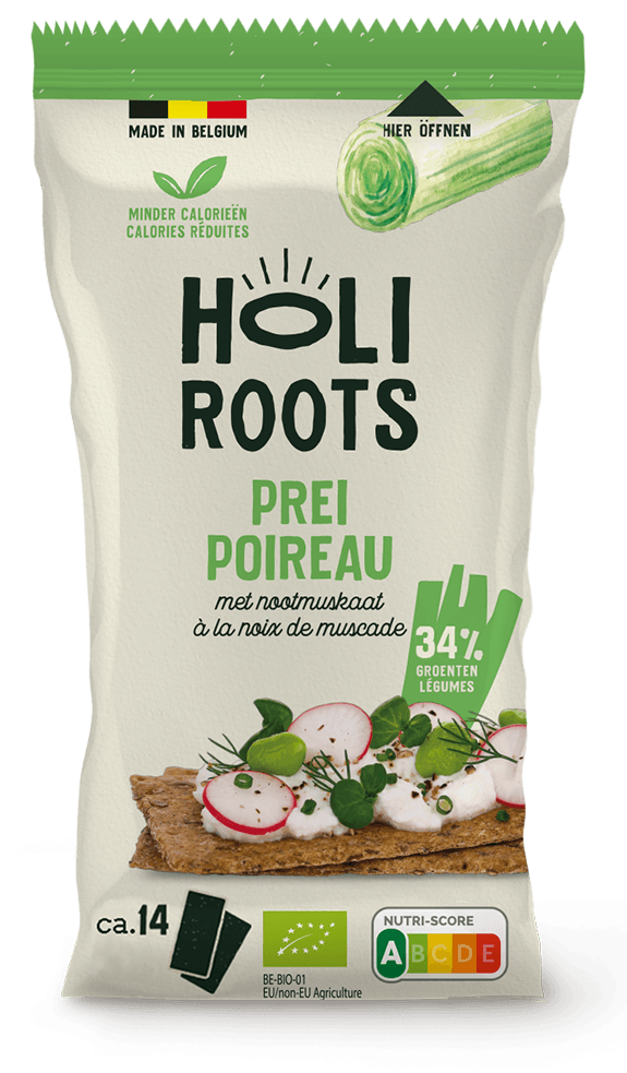 Holiroots Lauch Cracker mit 34 % Gemüse und Muskat – Bio-Snack